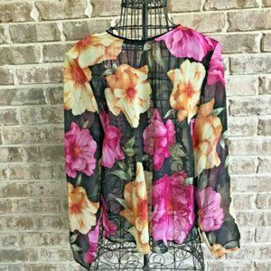 Willi of California Sheer Floral Blouse Black Shoulder Pads See measurem…